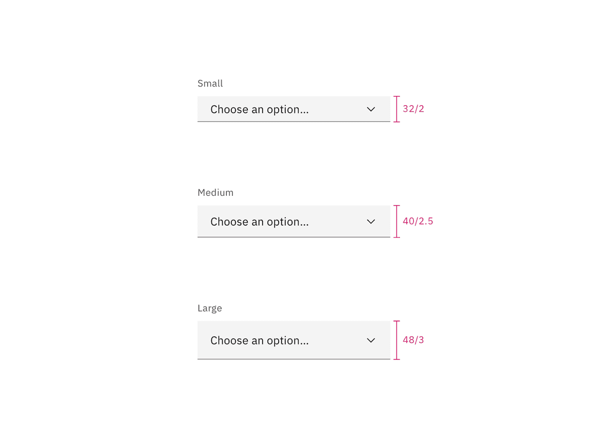 Sizes for dropdown